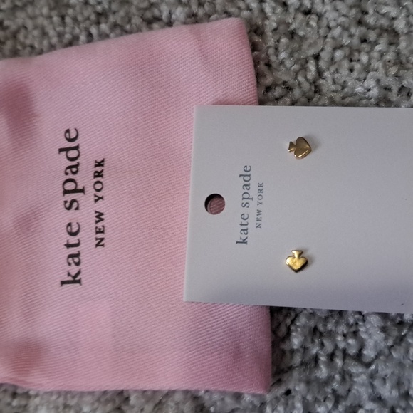 Kate Spade Gold Spade Earrings and Pink Drawstring Pouch - Picture 1 of 8